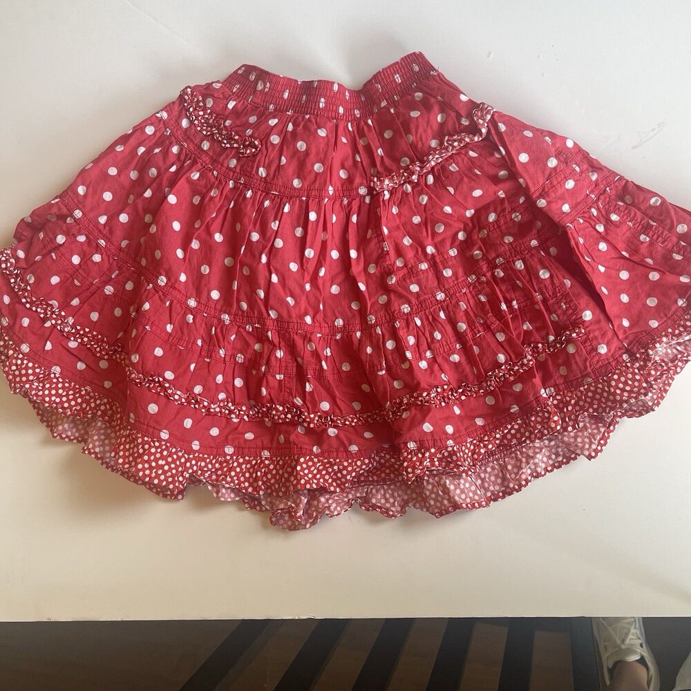 Oilily Girls Red White Polka Dot Ruffle Twirl Skirt Sz 128 Euro Boutique Disney